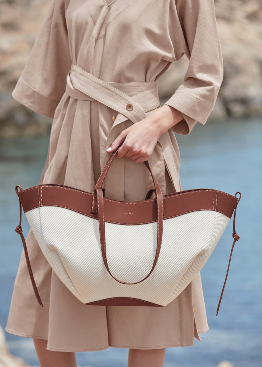 POLENE CYME EDITION COGNAC CANVAS TOTE