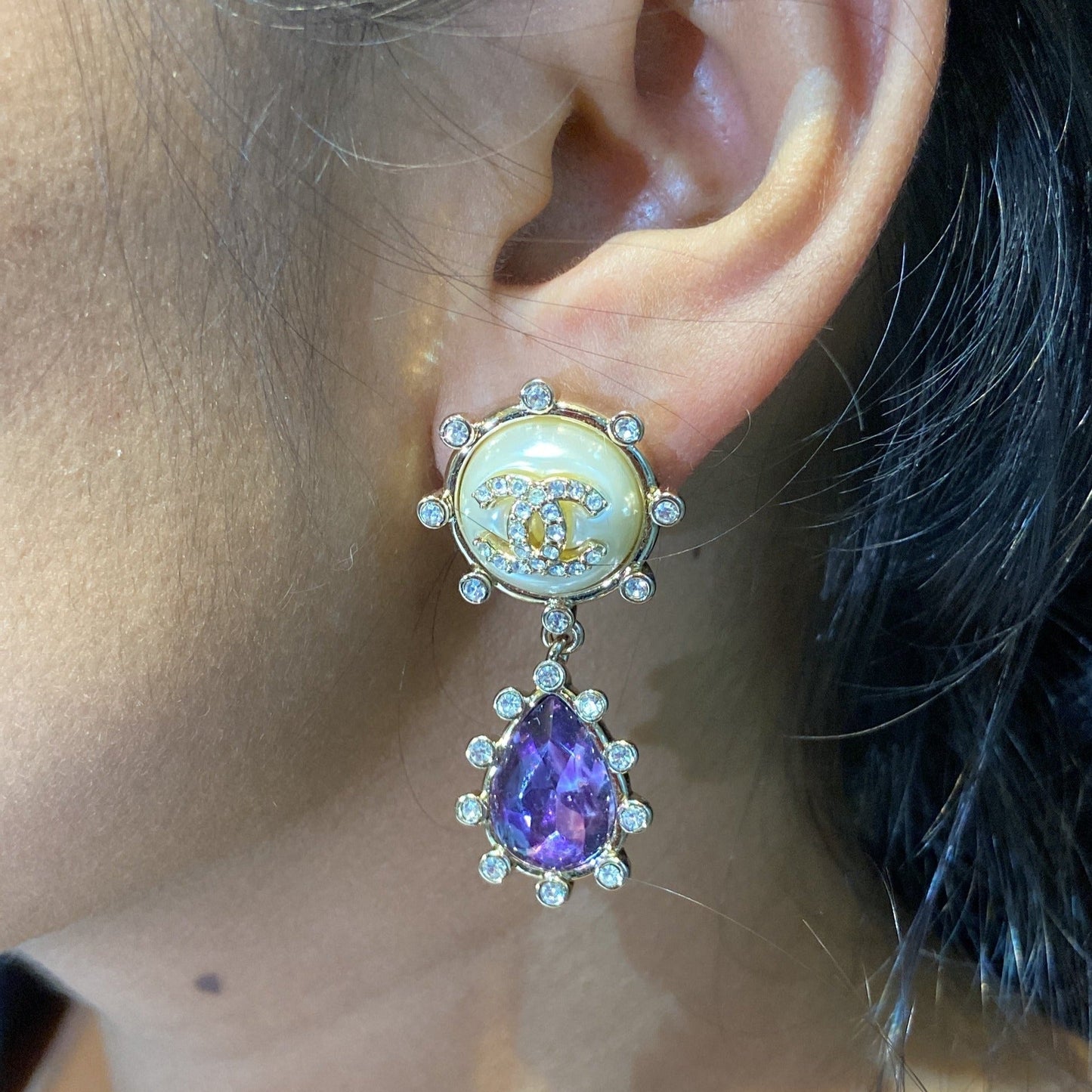 CC purple diamond earrings