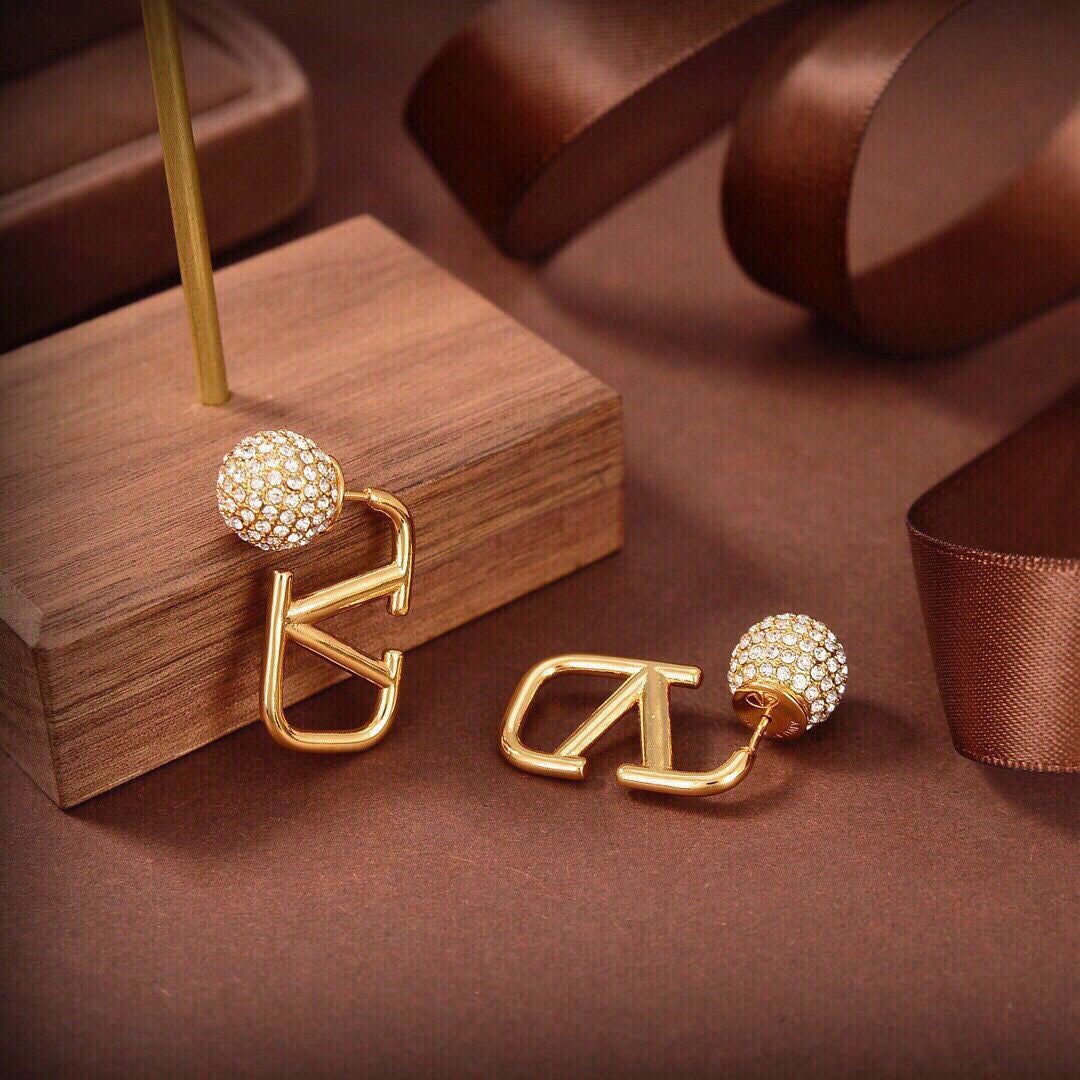 Val Diamante ball front back earring