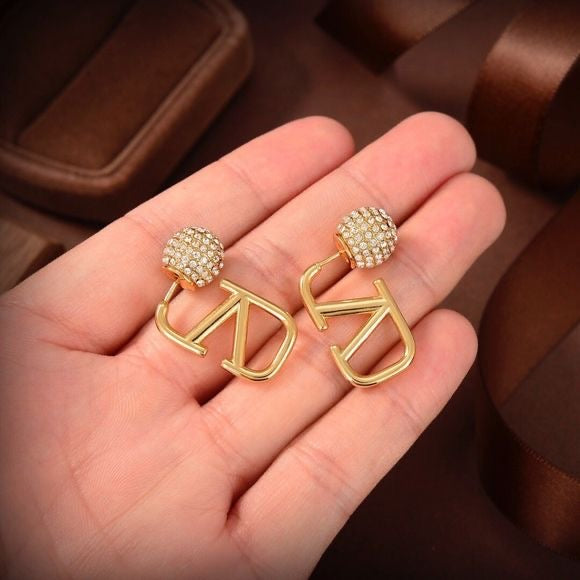 Val Diamante ball front back earring