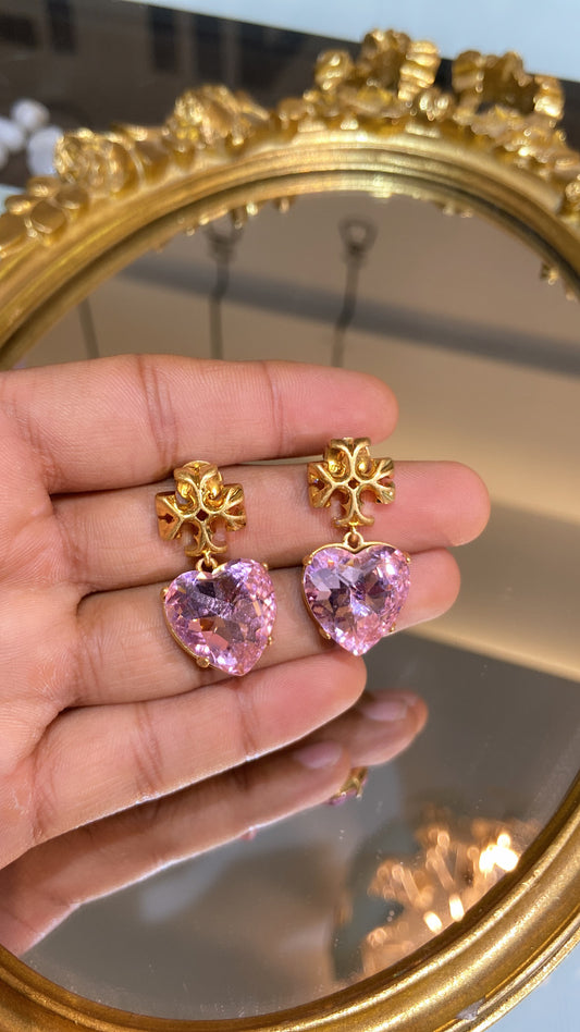 TORY PINK DROP HEART EARRINGS