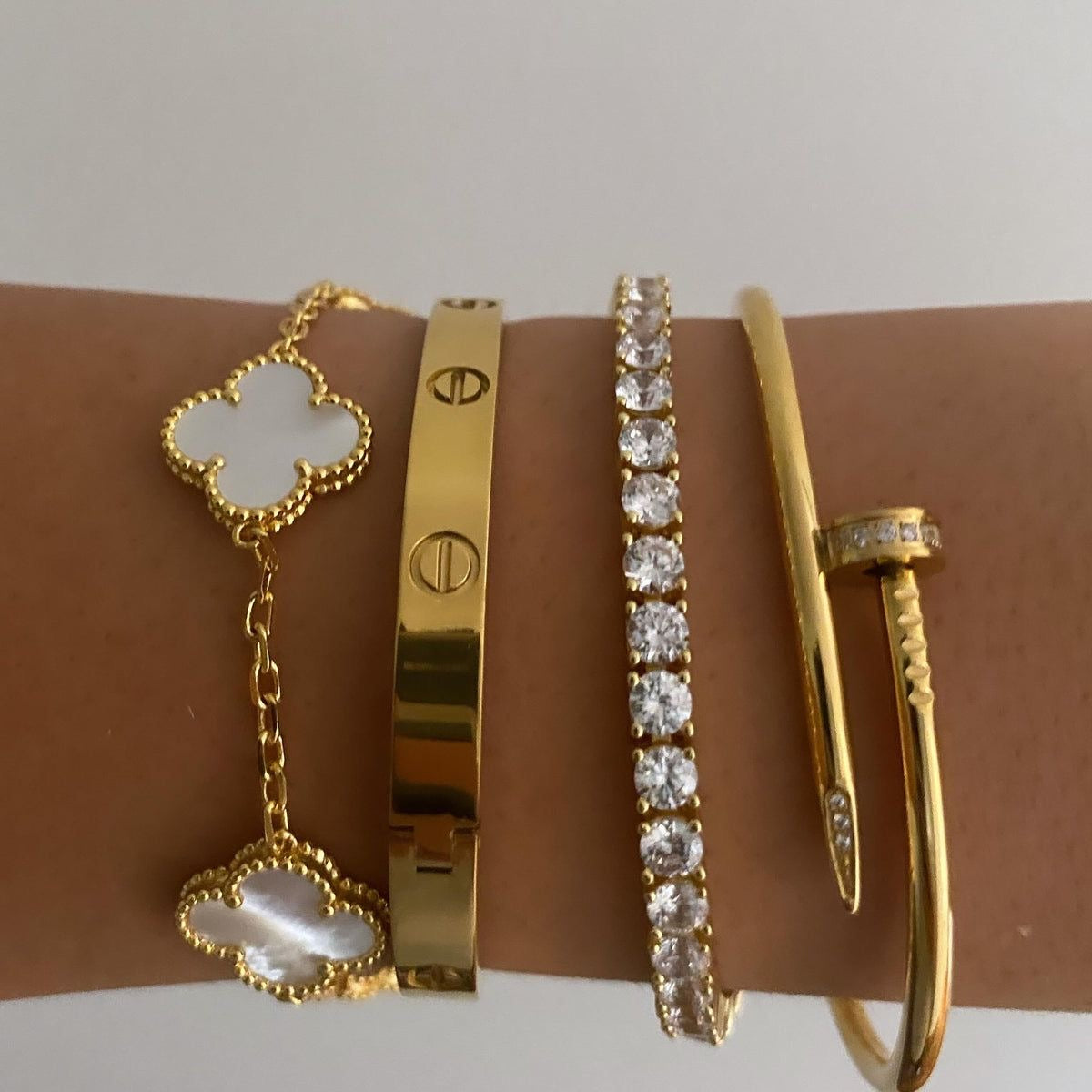 GOLD CLASSIC STACK of 4 WITH DIAMOND TENNIS