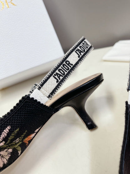 DIO FLORAL BLACK KITTEN HEELS