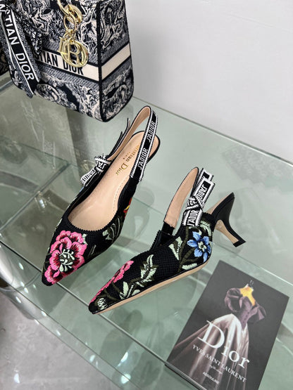 DIO FLORAL BLACK KITTEN HEELS