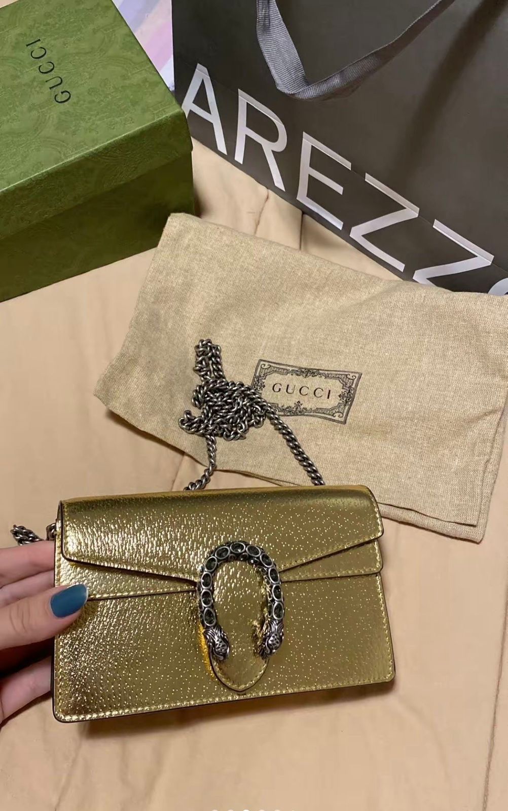 GG Dionysus super mini bag in metallic leather