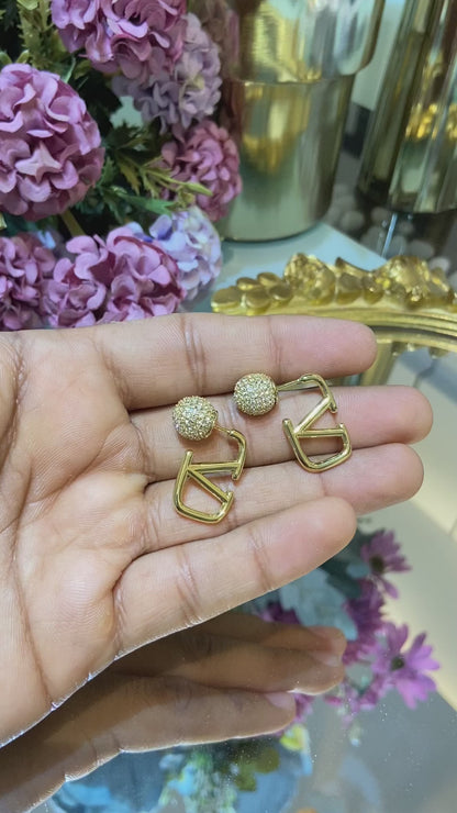 Val Diamante ball front back earring
