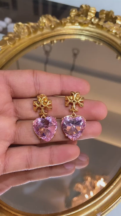 TORY PINK DROP HEART EARRINGS