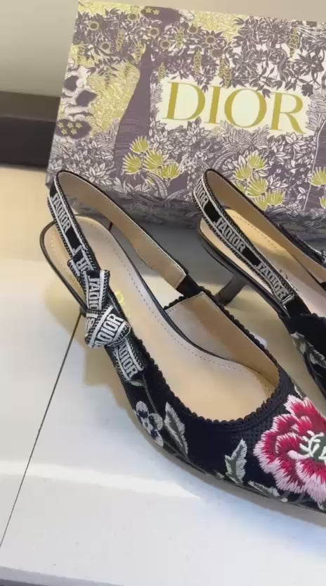 DIO FLORAL BLACK KITTEN HEELS