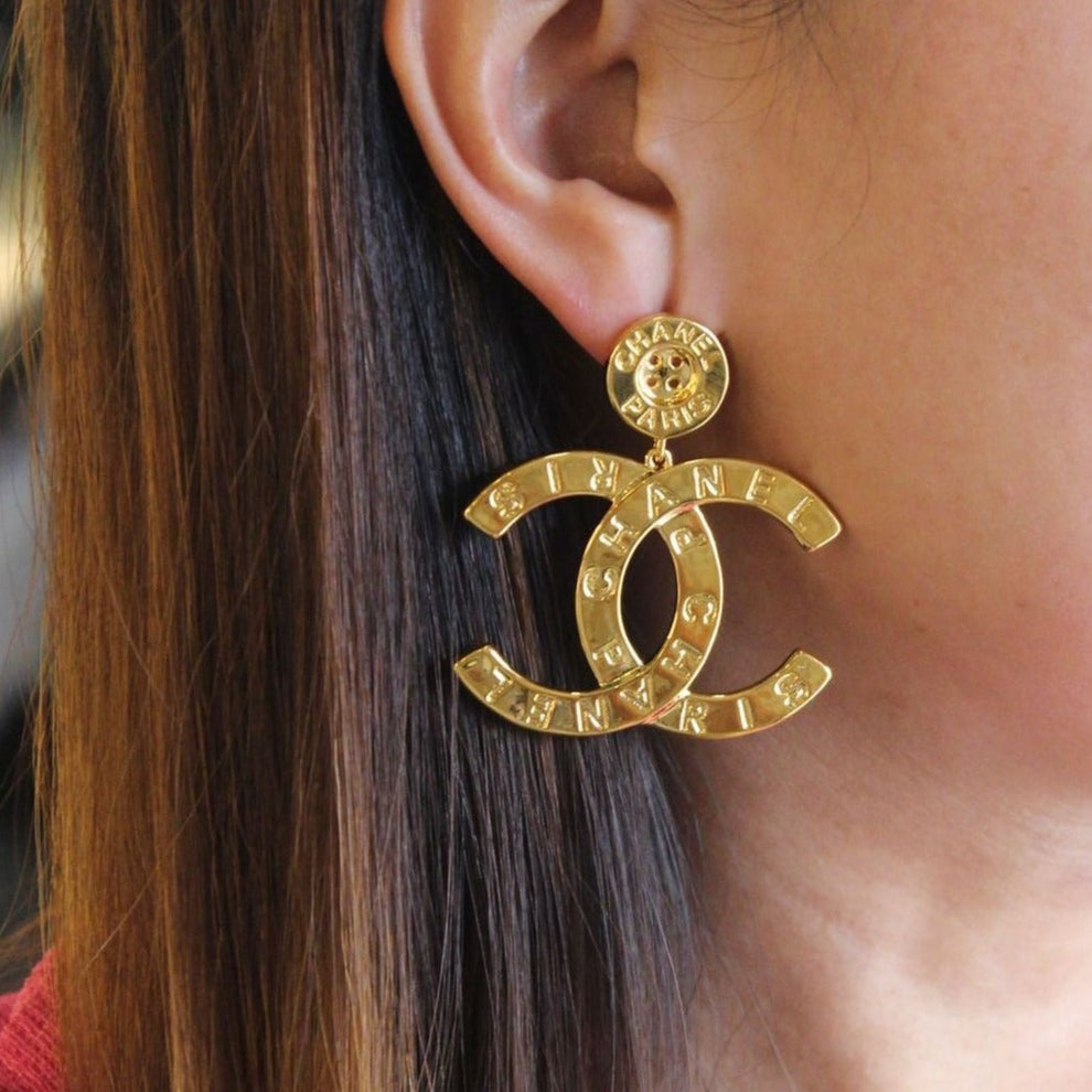 CC Flower Double C Red Gold Earrings